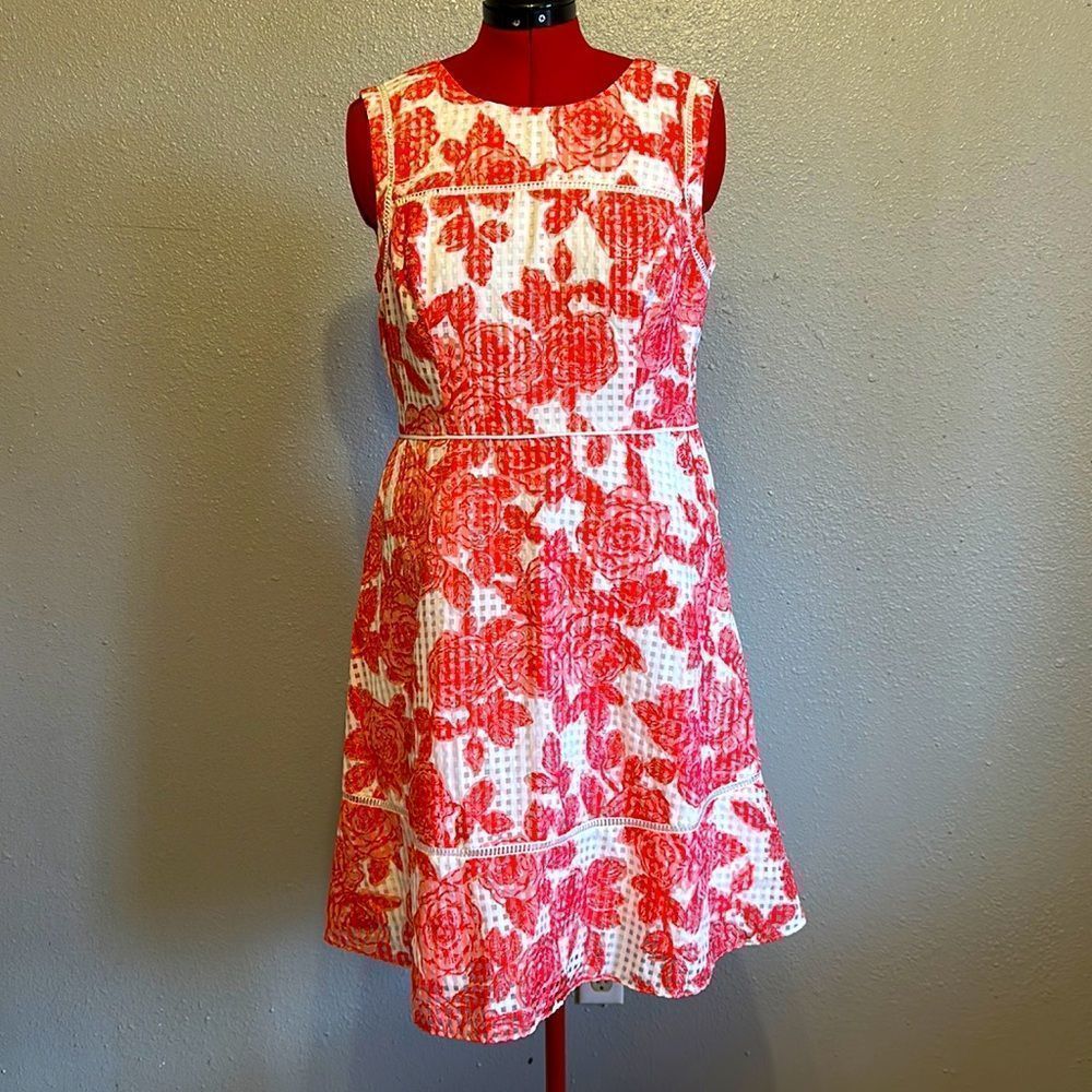 Adrianna Papell White Dress with Red Floral Print